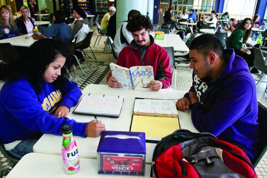 Hispanic students work on assignments in the GUC food court. The DREAM Act, which would have given undocumented youths the chance to go to college, was blocked in December.