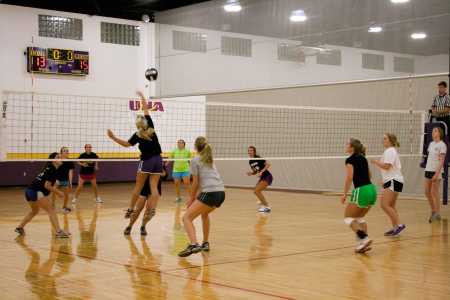 Students compete in women’s volleyball to see who has the best
volleyball team on campus.
