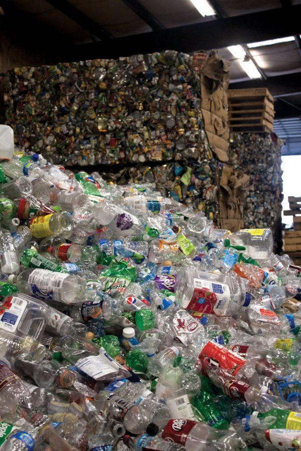 A mound of plastic bottles waits to be processed at the Florence
City Recycle Center.

