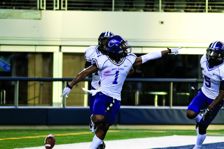 Senior cornerback Janoris Jenkins celebrates after scoring a touchdown on a fumble recovery against Abilene Christian. Jenkins is expected to be selected in the first round of this year’s NFL Draft.
