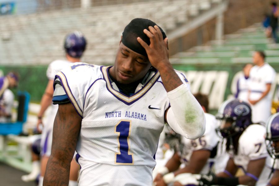 Janoris Jenkins, who transferred to UNA from the University of Florida last year, cools off after a game in Cleveland, Miss. last fall. Jenkins, an NFL prospect, has been under recent scrutiny in the national media for alleged drug use at UNA, but he claims the reports are false.
