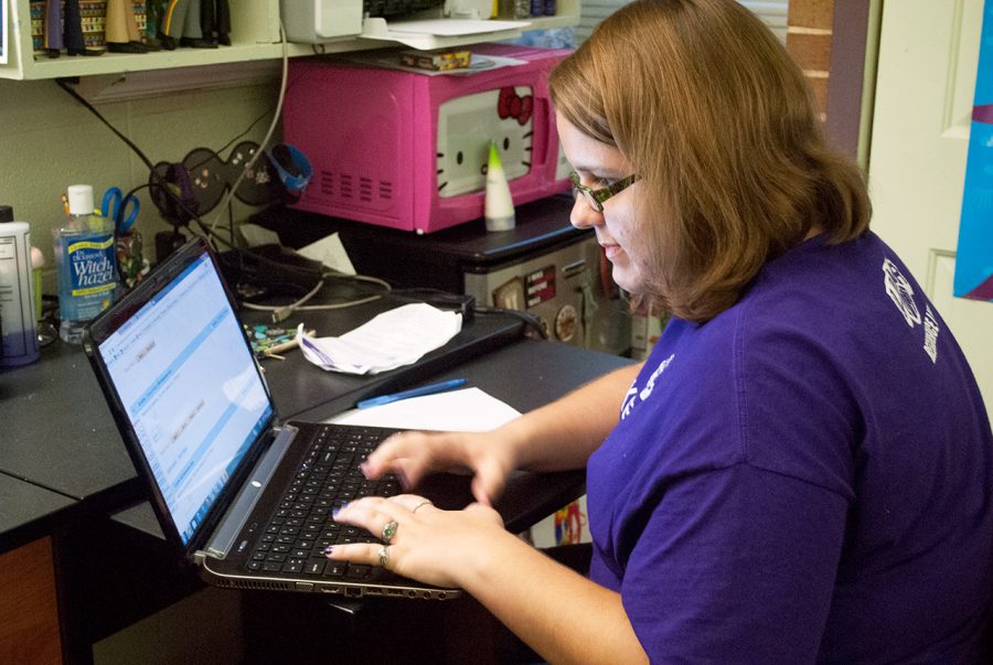 Freshman Courtney Watkins studies in her room. Freshman students predominantly live in Rivers Hall on campus. Rivers Hall is the home to a new freshman-focused success center to aid students with their academic studies.
