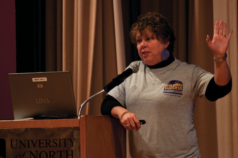 Dr. Lisa Keys-Mathews, director of the universitys quality enhancement plan (QEP), explains the plan and its connection to SACS accreditation at an open forum in November 2011. 
