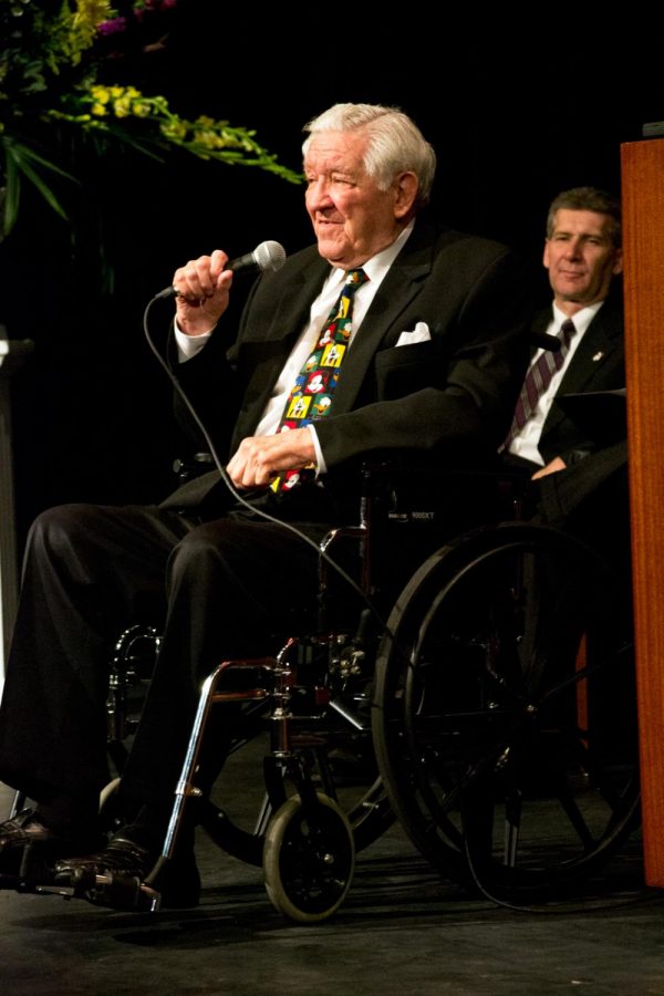 George Lindsey speaks at 2012 George Lindsey Film Festival in Norton Auditorium. He died 2 months later.
