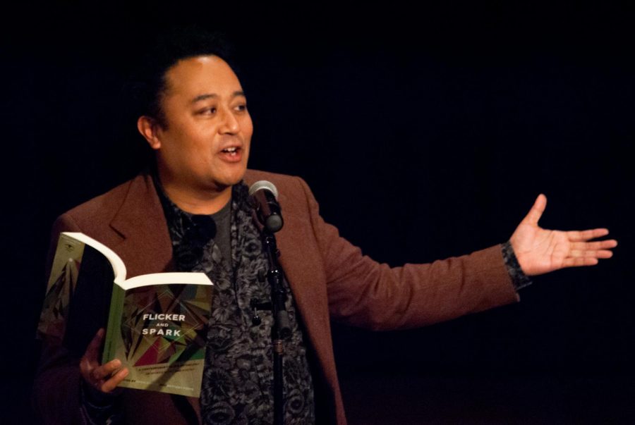 Regie Cabico performs at the UNA Performance Center March 21. Cabico and Bullock paired with SAFE and Boxcar Voices.
