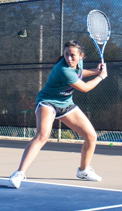 Lions tennis player Natalia Barragan practices before the spring 2014 season.