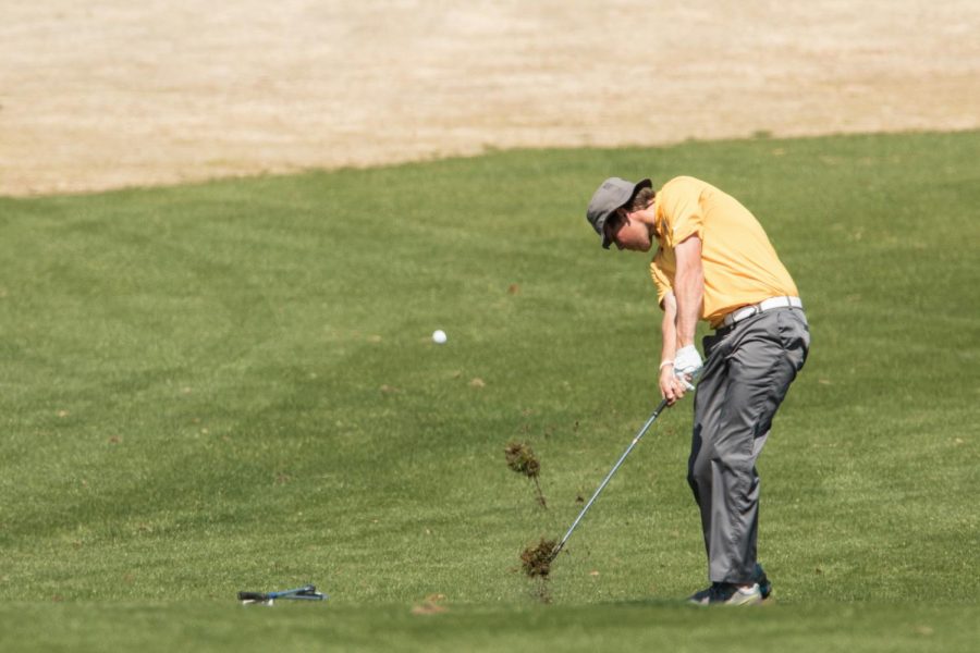 Sophomore Forrest Knight chips the ball during the UNA Spring Classic March 23. Knight finished first individually in the Argonaut Invitational March 31. For his performance, he was named GSC Golfer of the Month.