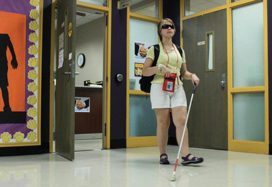 Freshman Annie Park navigates around campus using her white cane and landmarks to help her find her way.