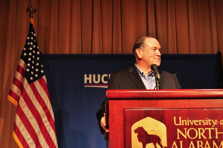 Gov. Mike Huckabee (R-Arkansas) speaks to UNA students, faculty and staff Oct. 1. College Republicans hosted the event.