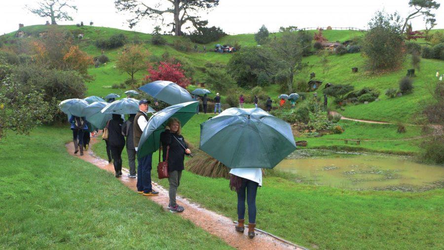 Professors Bruce Gordon and Bob and Beth Garfrerick tour New Zealand with a group of students in May as part of the Study Abroad program.  Even on a rainy day, travelers were able to experience the country’s culture, Beth said.