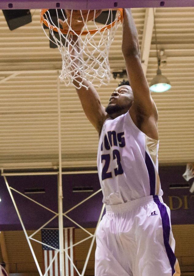 Senior forward Bilal Richardson goes up for a slam against West Alabama Dec. 12. The UNA men’s basketball team has a 7-1 record in Flowers Hall this season, including a 4-0 record at home against the Gulf South Conference.