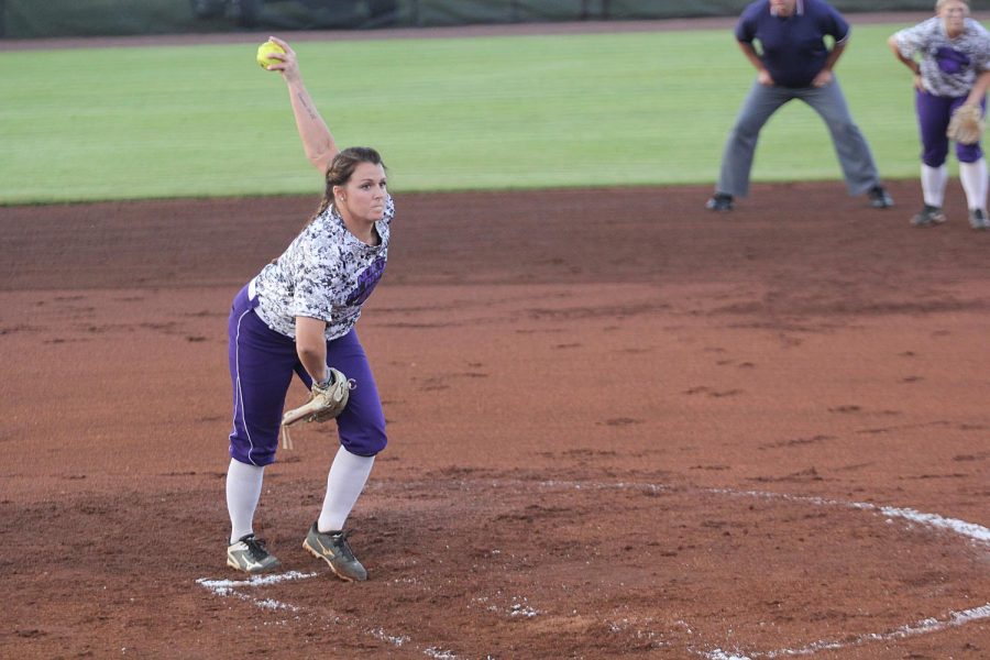 Junior pitcher Hillary Carpenter tosses a pitch against Delta State April 28 in the Gulf South Conference tournament. The Lions advance to the second round to face Valdosta State April 29 at 3 p.m.