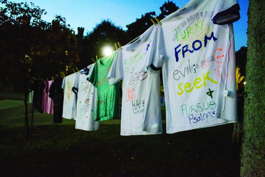 Students decorated shirts in honor of Take Back the Night October 2015. The Center for Women’s Studies and University Residences sponsor this event to protest domestic and sexual violence.  