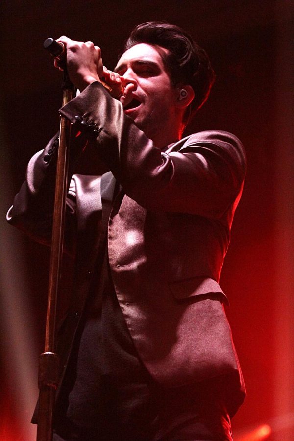 Brendon Urie, lead singer of Panic! At The Disco, sings at the Spring Concert. Urie thrilled this audience with his high-pitched vocal runs and dance moves.