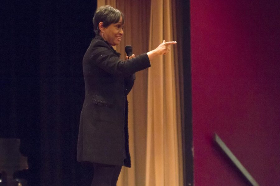 Judge Glenda Hatchett speaks at the Dr. Martin Luther King Jr. Commemoration Program Jan. 11 in the Guillot University Center Performance Center. Her theme was, “Where are we going to stand in times like these?”