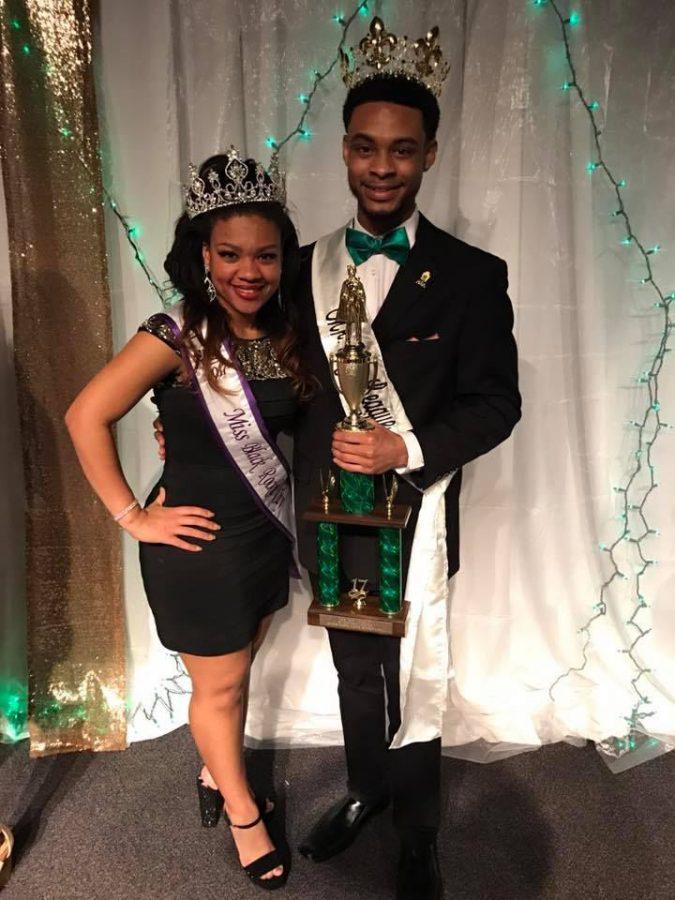 Senior Tra Armstead celebrates his win with 2017 Miss Black Rocket City and graduate student Lauren Blue. I didn’t think I was going to get it at first, but I’m glad I did, Armstead said. 