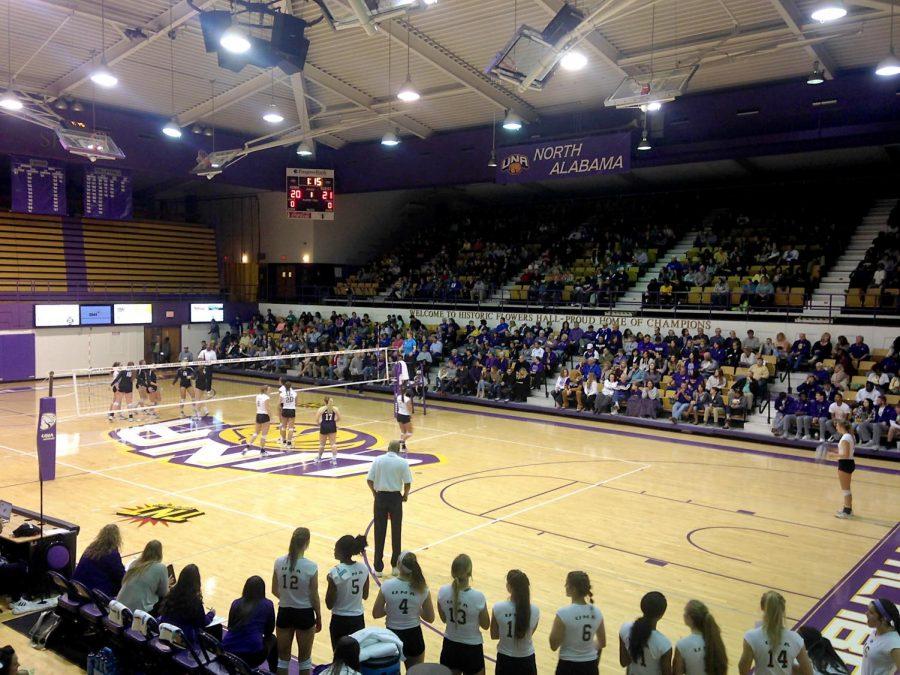 Flowers Hall fills up during a volleyball game against West Florida Nov. 11, 2016. Flowers Hall has been home to the volleyball and basketball teams since it opened its doors in 1972.