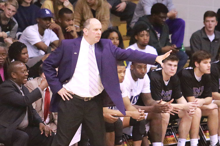 North Alabama mens head basketball coach Bobby Champagne issues orders to his team against West Florida Feb. 16, 2017 in Flowers Hall. Athletic director Mark Linder announced Monday that Champagne’s contract will not be renewed for the following season.