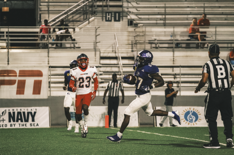 Sophomore running back ShunDerrick Powell scores a touchdown for the Lions, and breaks UNA record for most yards rushed in a game. 