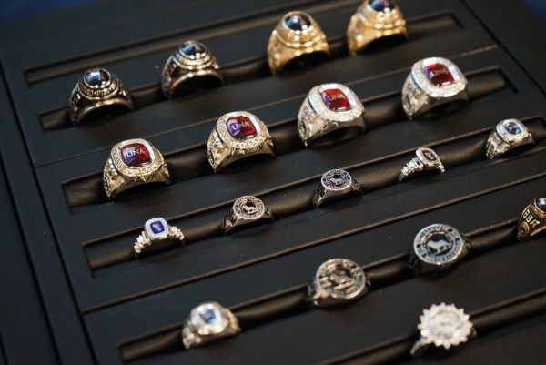 The UNA class rings on display in the GUC.
