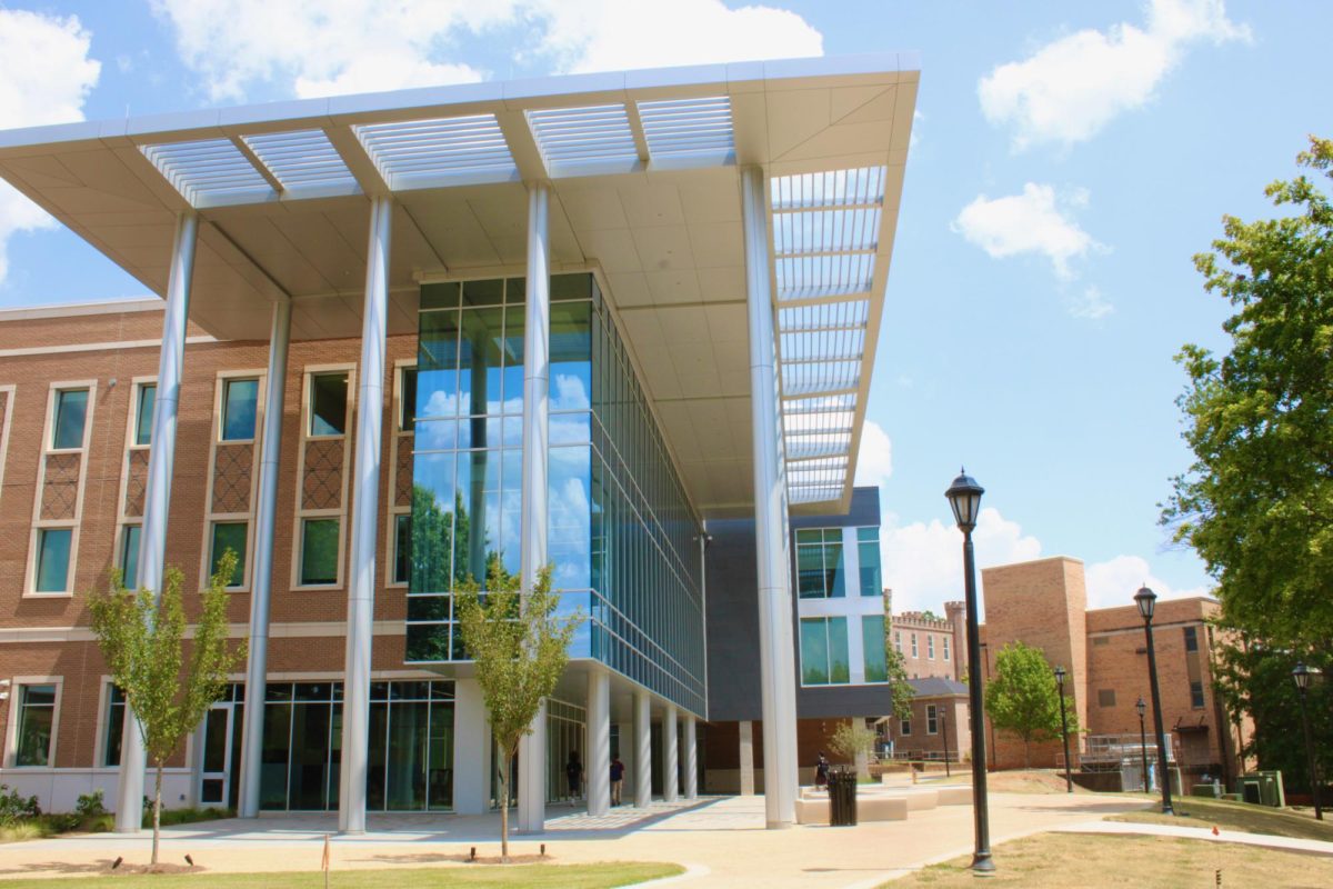 The newly finished Computing and Mathematics Building sits atop a hill, overlooking campus.