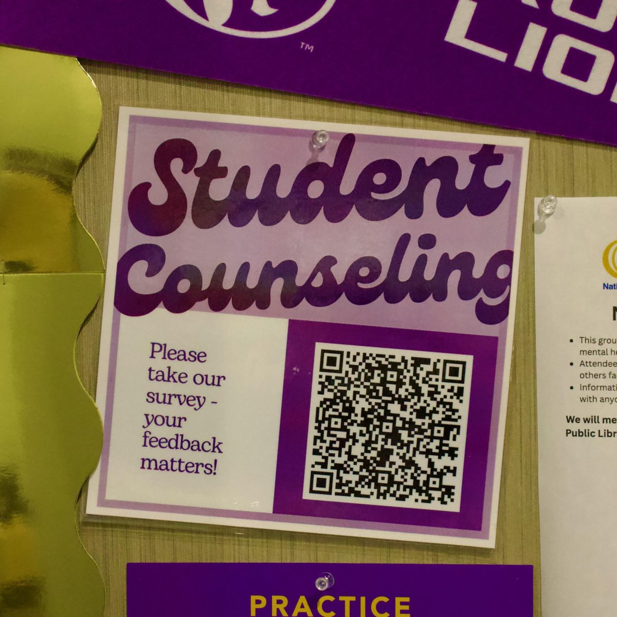 A flyer from Student Counseling, featuring a barcode for a survey on student feedback. 