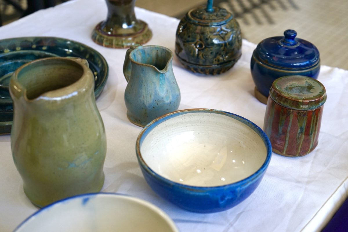 School of the Arts displays ceramics for sale. 