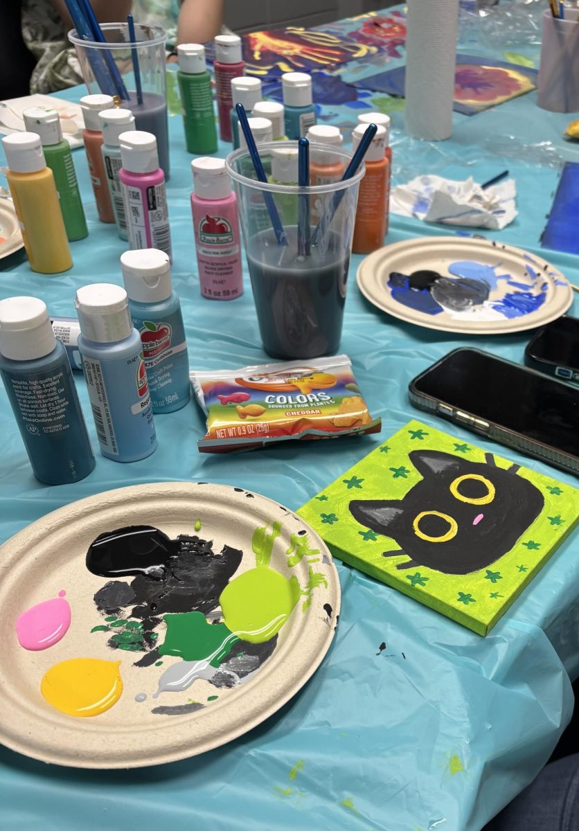 Students had access to painting materials at the event.