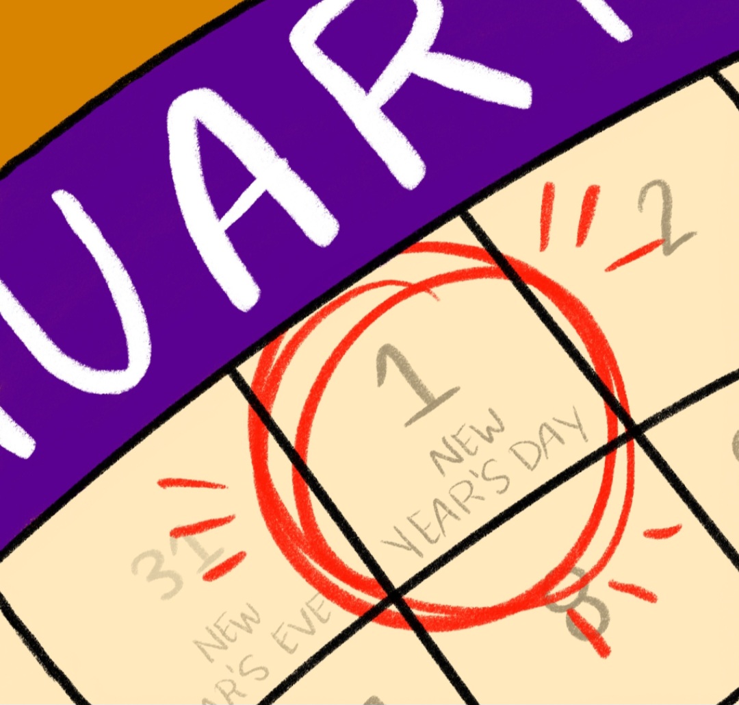New Year's Day is circled on the calendar. 
